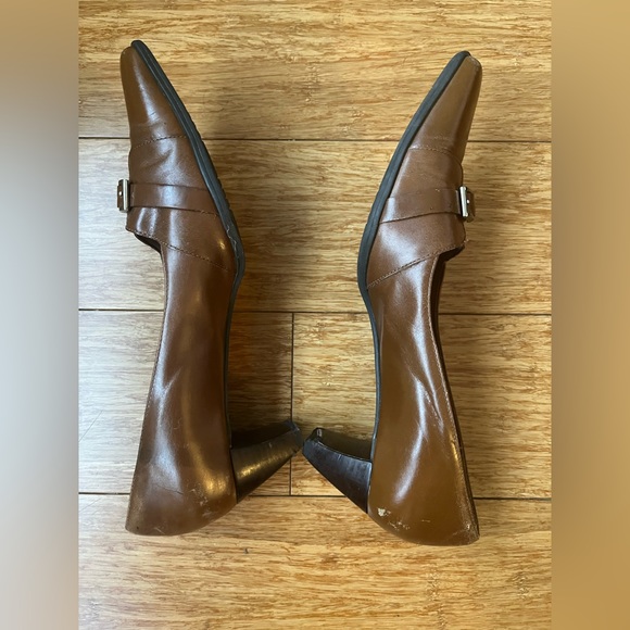 Naturalizer Women’s Square Pointy Toe Pump Leather Shoes Oak Brown 2” Block Heel - Picture 9 of 9